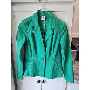 Cabi S Green Verde‎ One-Button Cotton Stretch Blazer Jacket 5097 SJ1